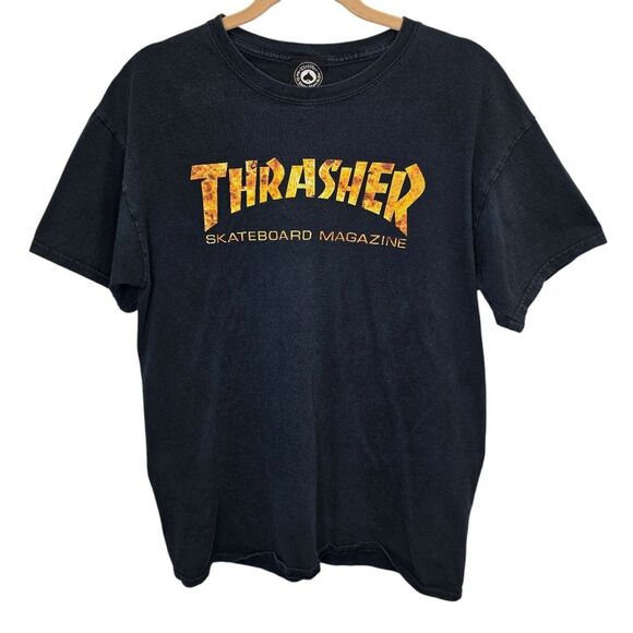 Thrasher Mens L Skate Graphic Pentagram Inferno Black Short Sleeve Cotton Tshirt - Picture 1 of 16